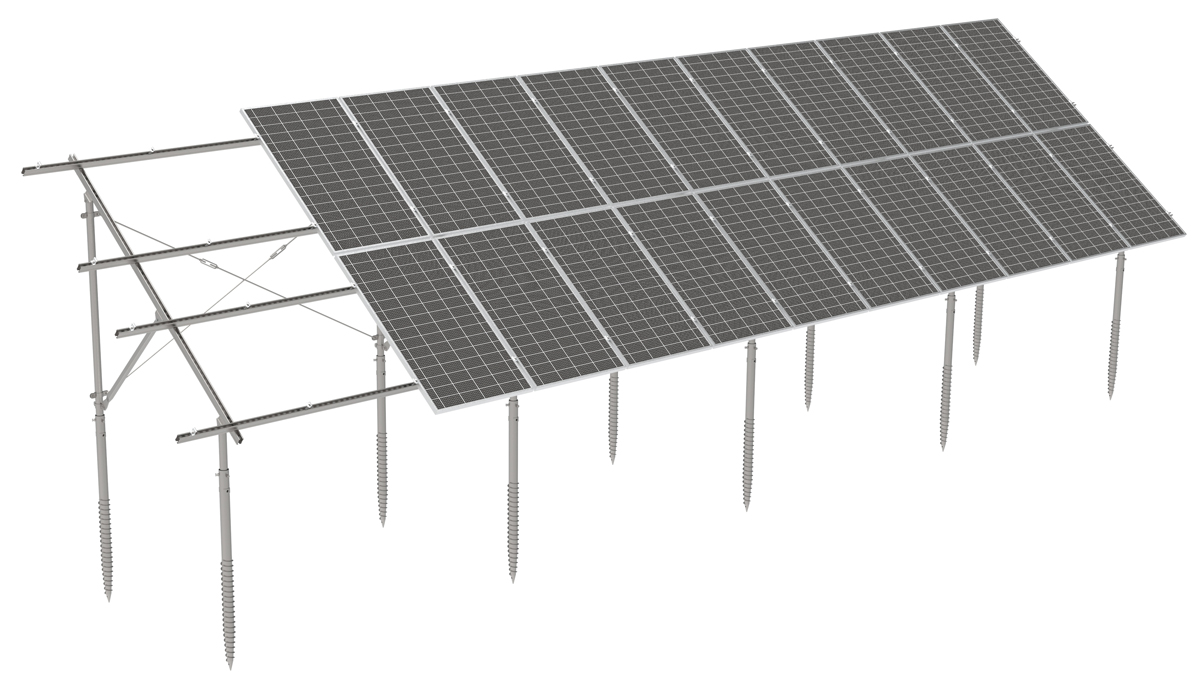Detalhe do sistema de montagem solar com suporte de aço